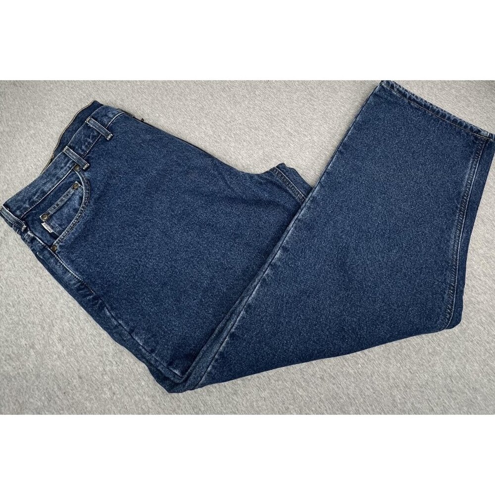 Carhartt Jeans Mens 44x30 Blue Relaxed Fit Flannel Lined Work Denim B172 DST - Picture 3 of 9